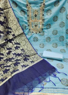 sea green cotton hand embroidery dress material 2
