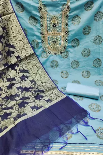 sea green cotton hand embroidery dress material