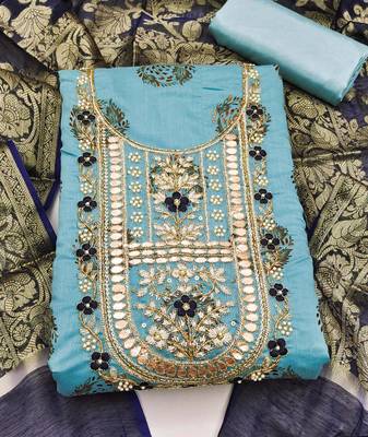 sea green cotton hand embroidery dress material 3