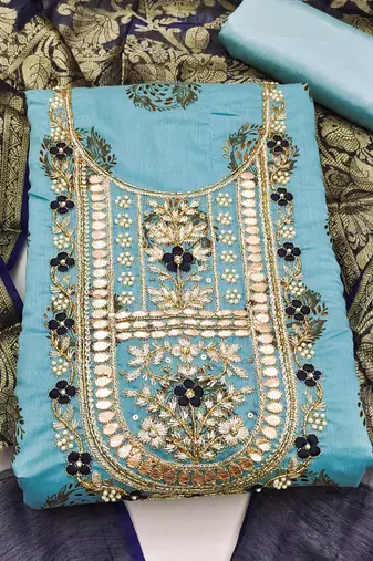 sea green cotton hand embroidery dress material