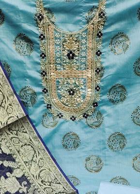 sea green cotton hand embroidery dress material 4