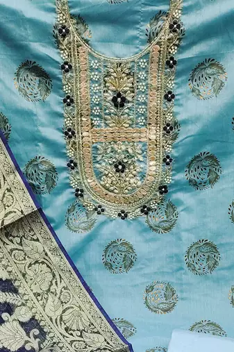 sea green cotton hand embroidery dress material