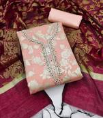 peach jacquard hand embroidery dress material