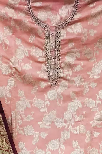 peach jacquard hand embroidery dress material