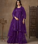 violet net sharara embroidered sequins & mirror work suit