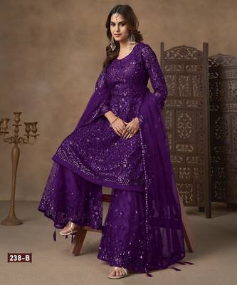violet net sharara embroidered sequins & mirror suit 2