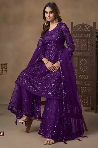 violet net sharara embroidered sequins & mirror suit