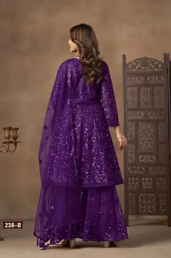 violet net sharara embroidered sequins & mirror suit