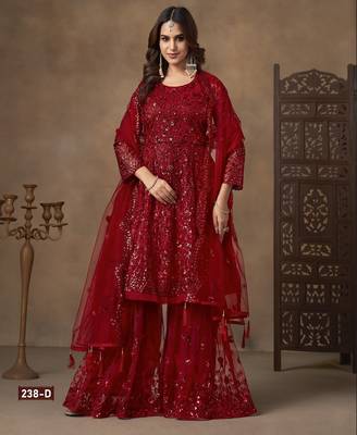 red net sharara suit with heavy sequince  1