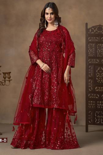 red net sharara suit with heavy sequince work