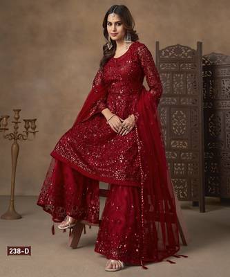 red net sharara suit with heavy sequince  2