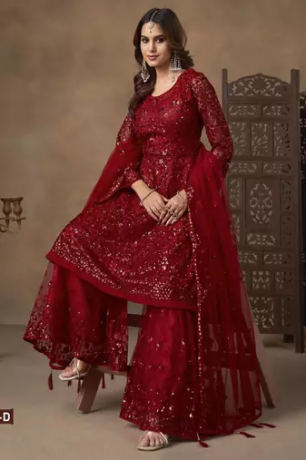 red net sharara suit with heavy sequince 
