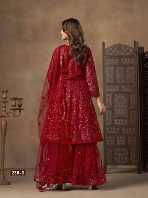 red net sharara suit with heavy sequince  3