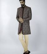 black velvet embroidered indo-western kurta set with black cotton lycra pant 