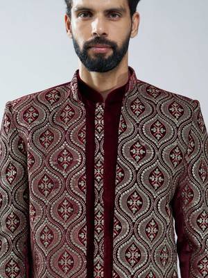 black velvet embroidered indo-western kurta set with black cotton lycra pant  2