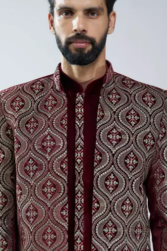 black velvet embroidered indo-western kurta set with black cotton lycra pant 