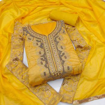yellow cotton hand embroidery dress material 1