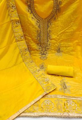 yellow cotton hand embroidery dress material 2