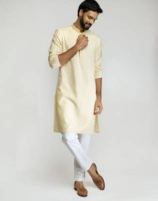 cotton blend jacquard thread embroidered long kurta with white poplin cotton pyjama set  1