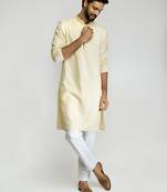 cotton blend jacquard thread embroidered long kurta with white poplin cotton pyjama set 