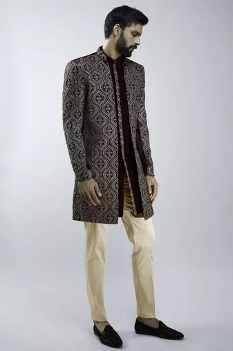 black velvet embroidered indo-western kurta set with black cotton lycra pant 