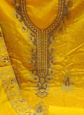 yellow cotton hand embroidery dress material 4