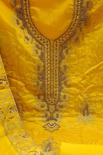 yellow cotton hand embroidery dress material