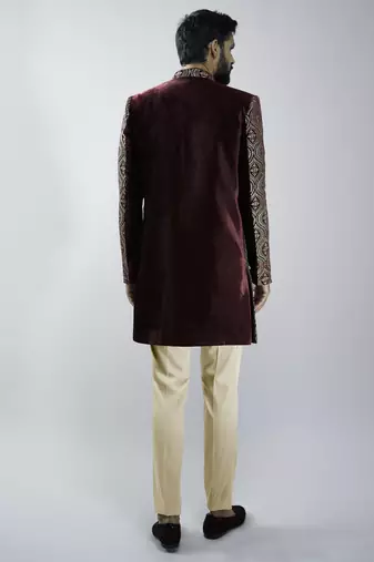 black velvet embroidered indo-western kurta set with black cotton lycra pant 