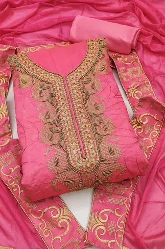 pink cotton hand embroidery dress material