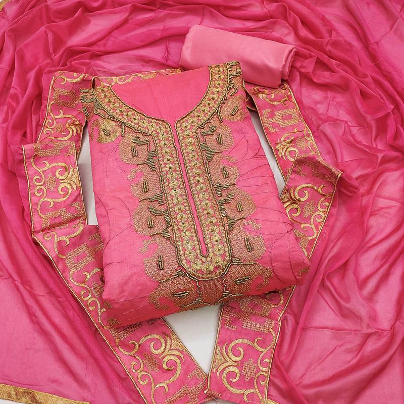 pink cotton hand embroidery dress material