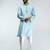 aqua cotton blend jacquard thread embroidered long kurta with white poplin cotton pyjama set 