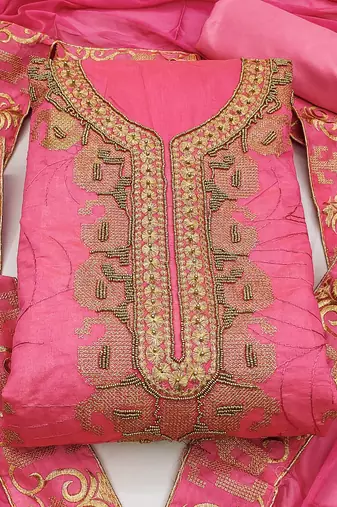 pink cotton hand embroidery dress material