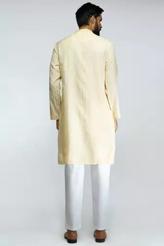 cotton blend jacquard thread embroidered long kurta with white poplin cotton pyjama set 