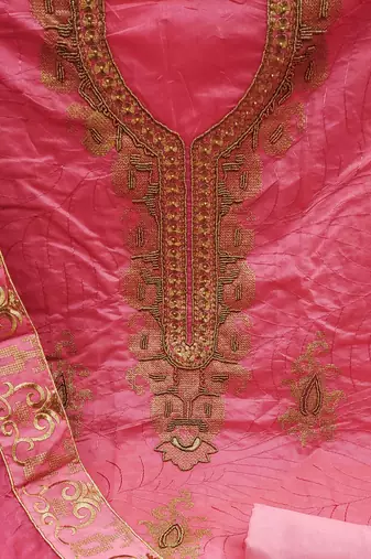 pink cotton hand embroidery dress material