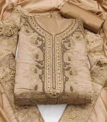 beige cotton hand embroidery dress material 3