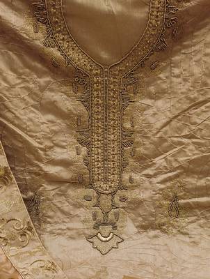 beige cotton hand embroidery dress material 4