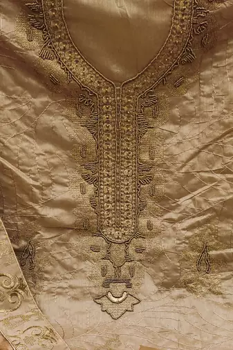 beige cotton hand embroidery dress material