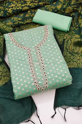 light green jacquard hand embroidery dress material