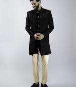 black velvet embroidered indo-western with beige cotton lycra pants 