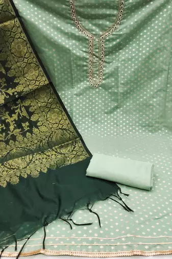light green jacquard hand embroidery dress material
