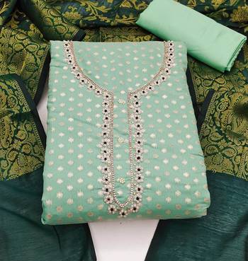 light green jacquard hand embroidery dress material 3