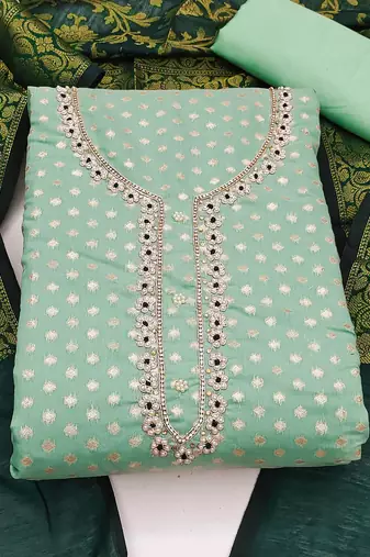 light green jacquard hand embroidery dress material