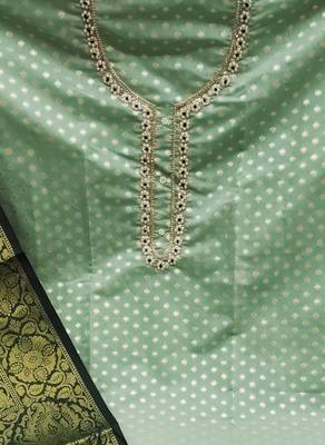 light green jacquard hand embroidery dress material 4