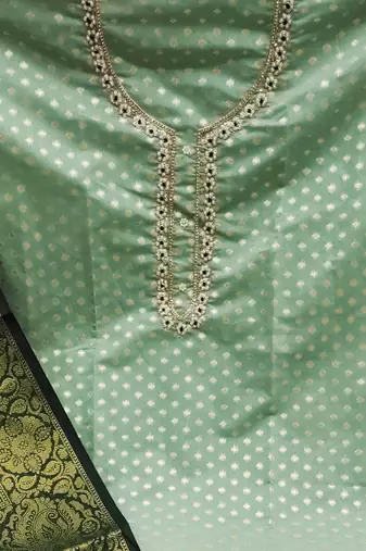 light green jacquard hand embroidery dress material