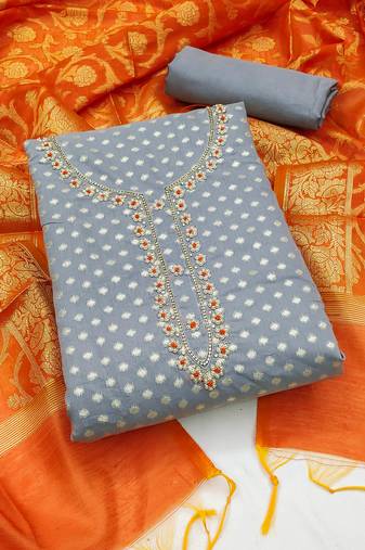 grey jacquard hand embroidery dress material