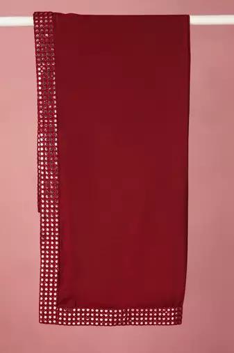 maroon silk blend mirror work dupatta for wedding & festive wear