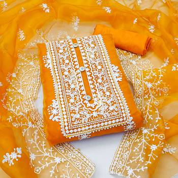 orange organza embroidered dress material 1