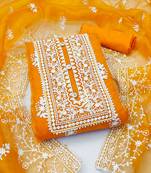 orange organza embroidered dress material
