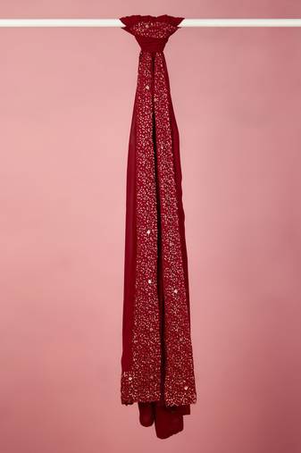 maroon georgette sequin embroidered dupatta | festive & wedding wear with fabric border