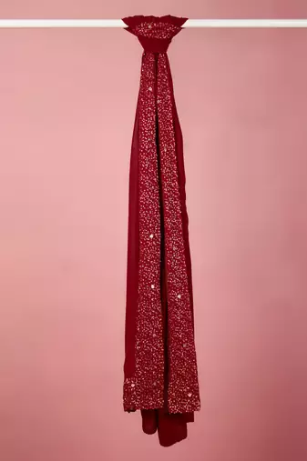 maroon georgette sequin embroidered dupatta | festive & wedding wear with fabric border